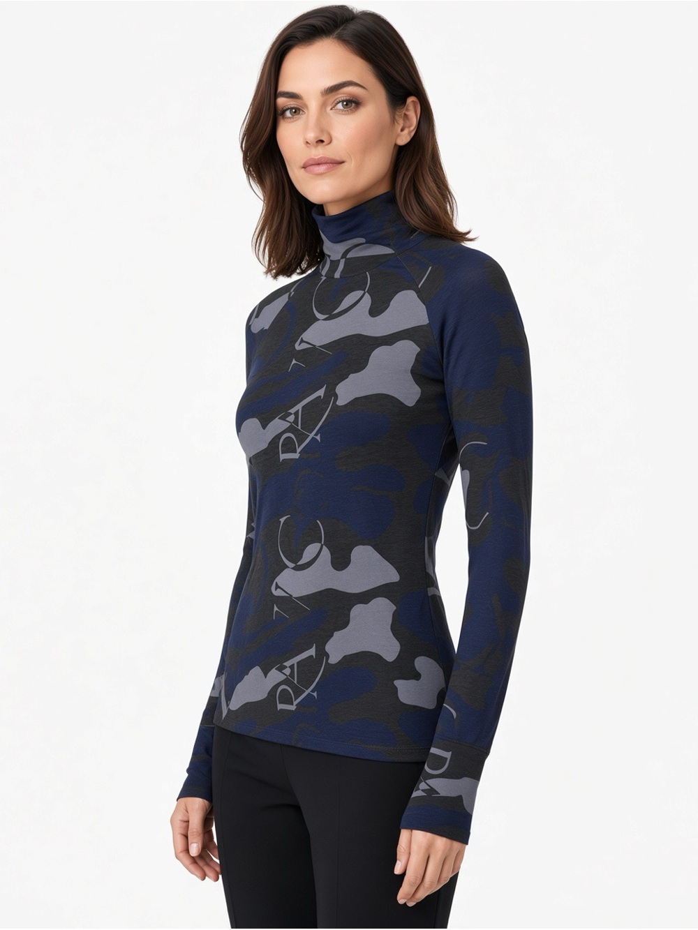 G-Star Rae Women’s Levite AO Slim Performance Mock Turtleneck Navy Camo Medium